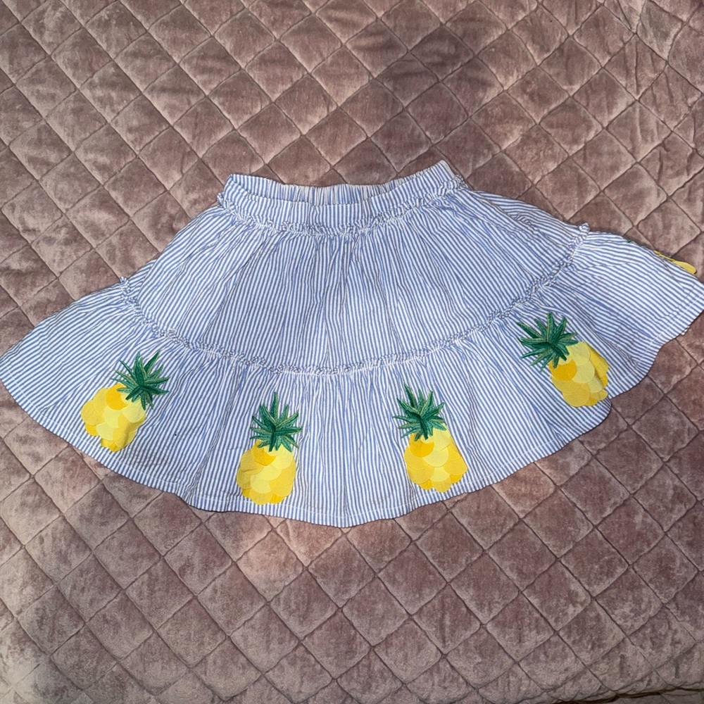 Mini Boden Blue Striped Skirt with Yellow Pineapples